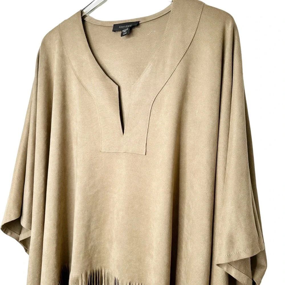 Karen Kane Faux Suede Tan Fringe Cape Large - Picture 6 of 12